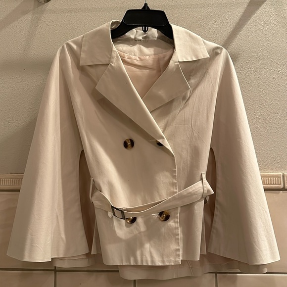 Vintage new Saks cotton cropped double breasted swing capelet cape trench jacket - Picture 1 of 12